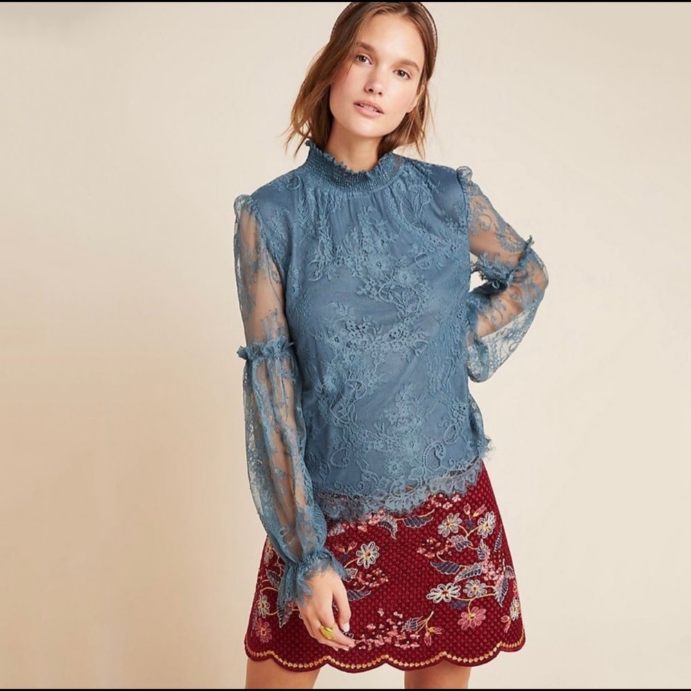 Anthropologie Blue Lace Top